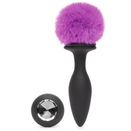 Wibrująca Zatyczka Z Ogonkiem I Kryształkiem Vibrating Butt Plug Black Medium Happy Rabbit